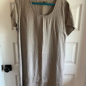 Flax Linen Short Sleeve Tunic Dress in Taupe